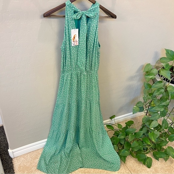 PRETTYGARDEN Halter Neck Sleeveless Maxi Dress tiered Sundress, polka dot, sz S - Picture 4 of 16